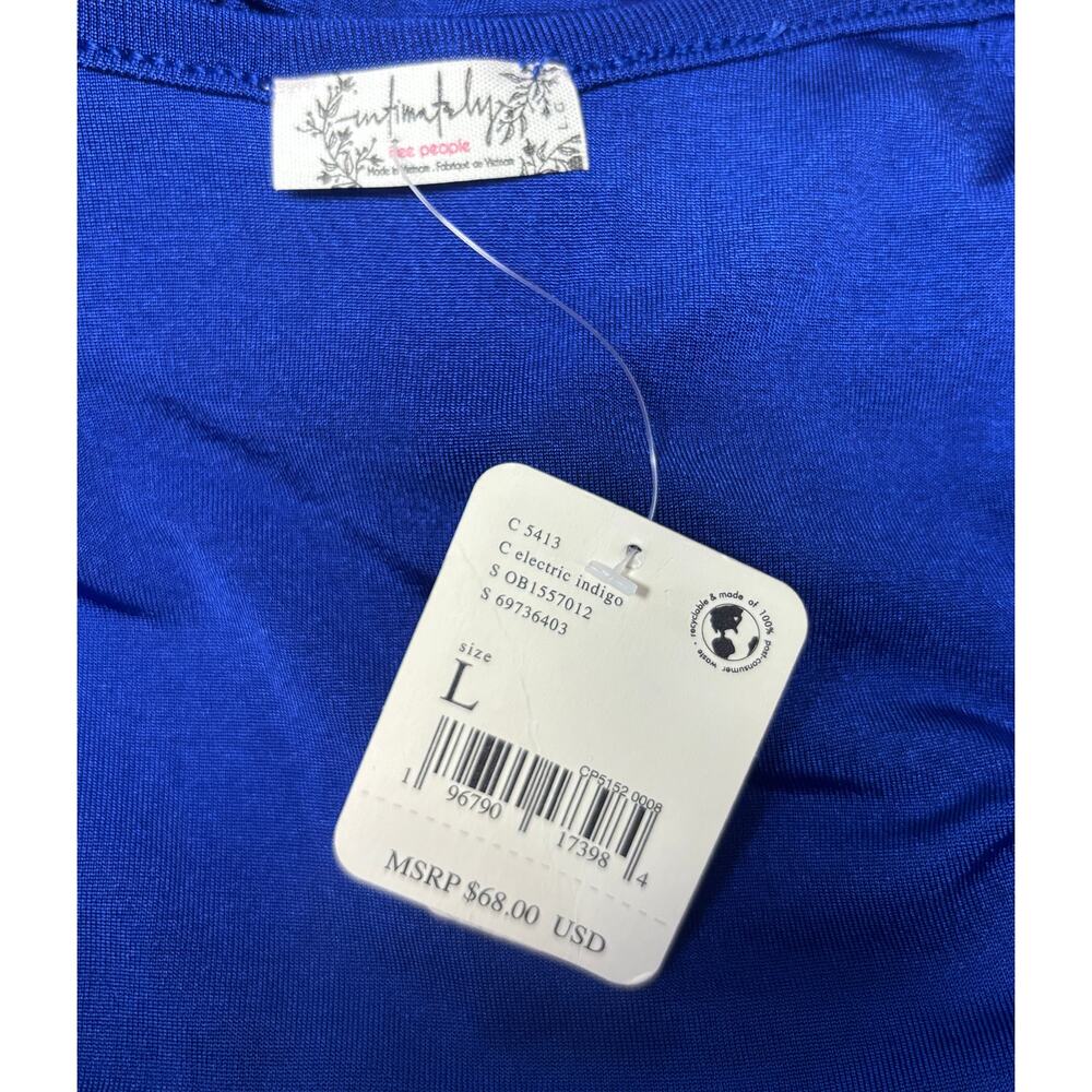 Free People Intimately Bodysuit Large Blue Long Sleeve Deep V Stretch NWT New - Picture 6 of 9